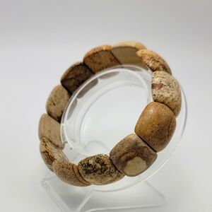 Picture, Owyhee or Landscape Jasper Beaded Stretch Bracelet US Size 7.50" Unisex